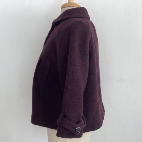 Zara wool blend, lined,cropped, swing peterpan collar 3 button plum jacket Sz XL - Picture 5 of 12